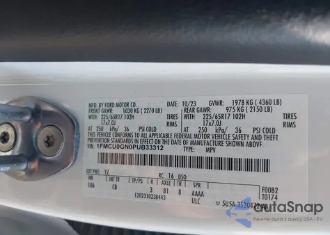 2023 Ford Escape Active from USA, damaged, VIN 1FMCU0GN0PUB33312